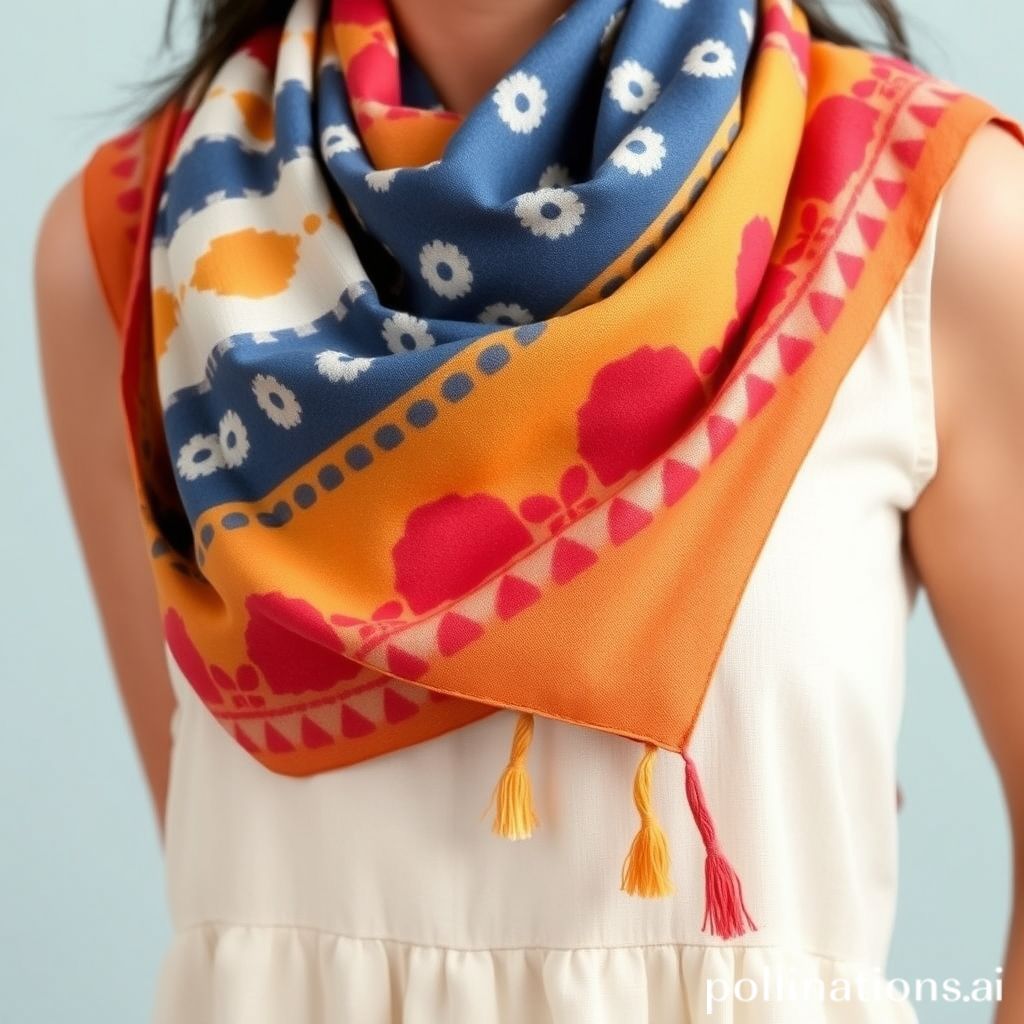 A colorful dupatta styled as a scarf