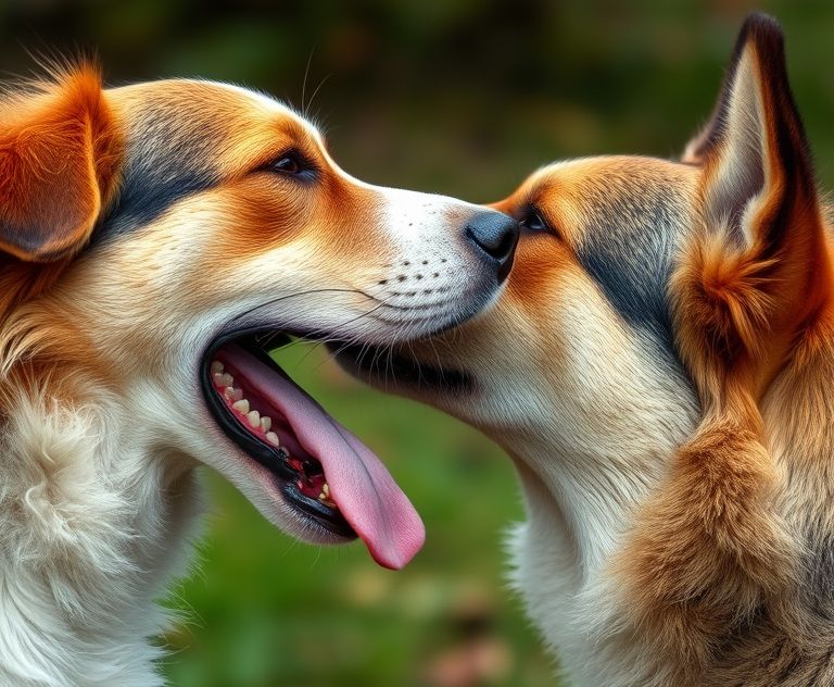 A close-up of a female dog in heat with a male dog nearby.
