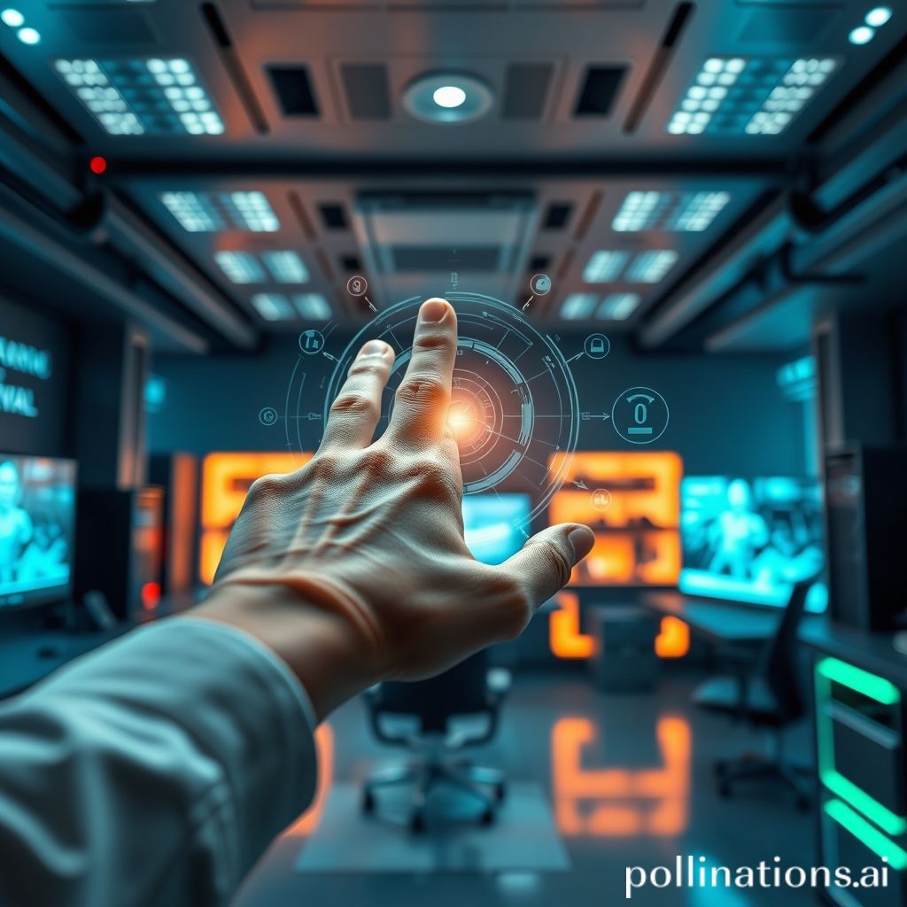 A close-up of a hand interacting with a holographic interface in a sleek, modern gaming lab, hinting at advanced AI control, dramatic lighting, 4K.