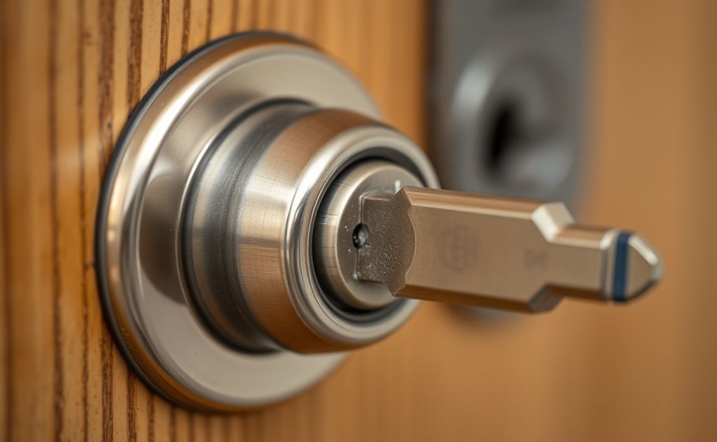 A close-up of a key being inserted into a well-oiled door lock.
