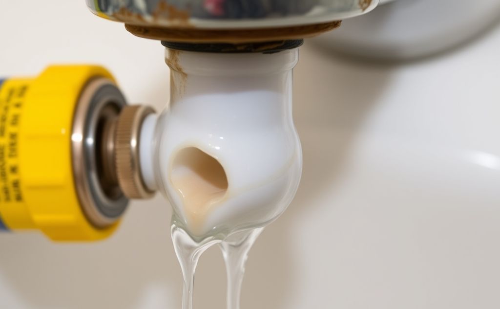 A close-up of a leaky faucet with a temporary seal made from household items.