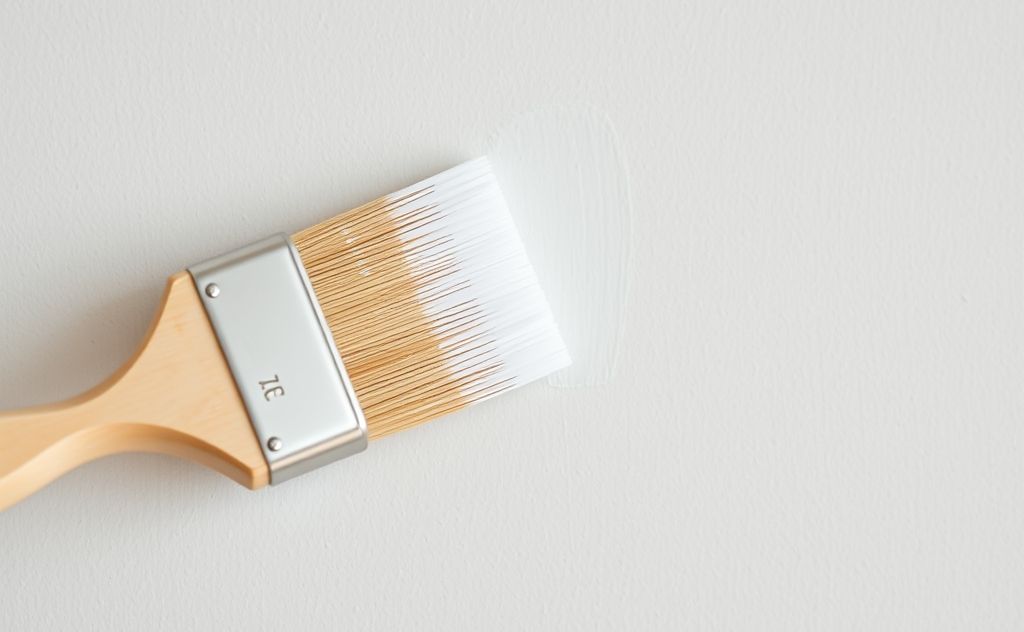 A close-up of a paintbrush applying fresh paint on a clean wall.