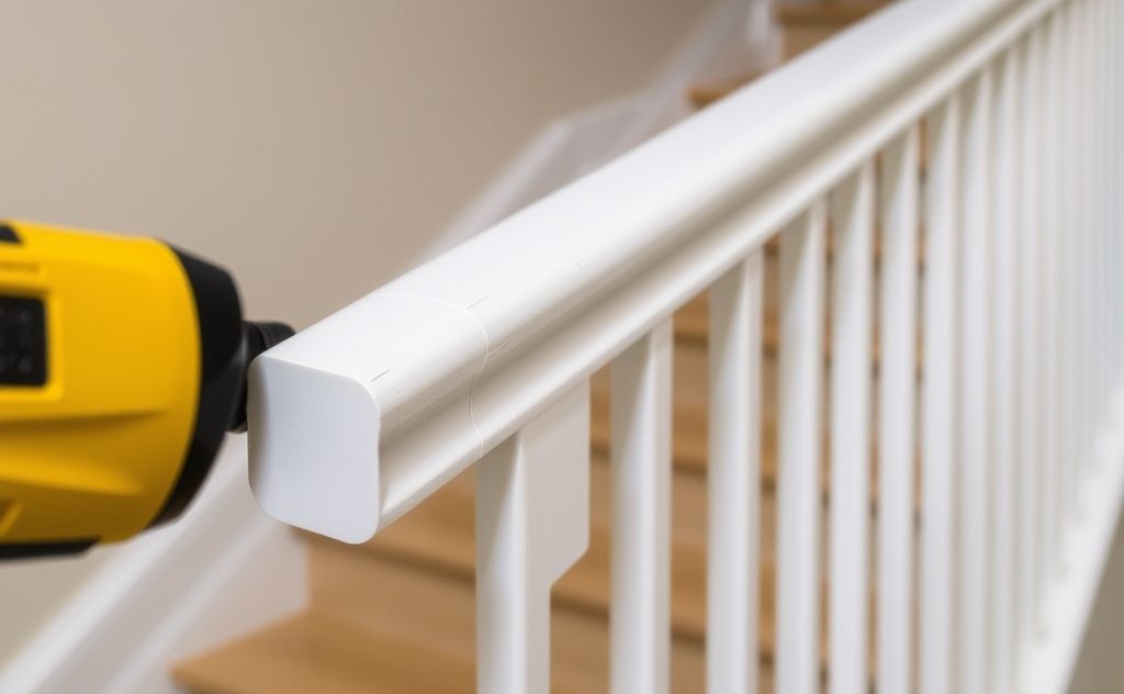 A close-up of a secure handrail being installed on a staircase.
