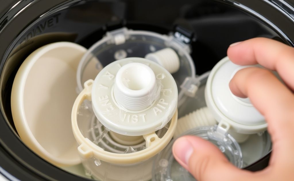 A close-up of a slow cooker with removable parts being cleaned.