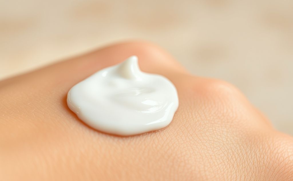 A close-up of a soothing cream applied to irritated skin.