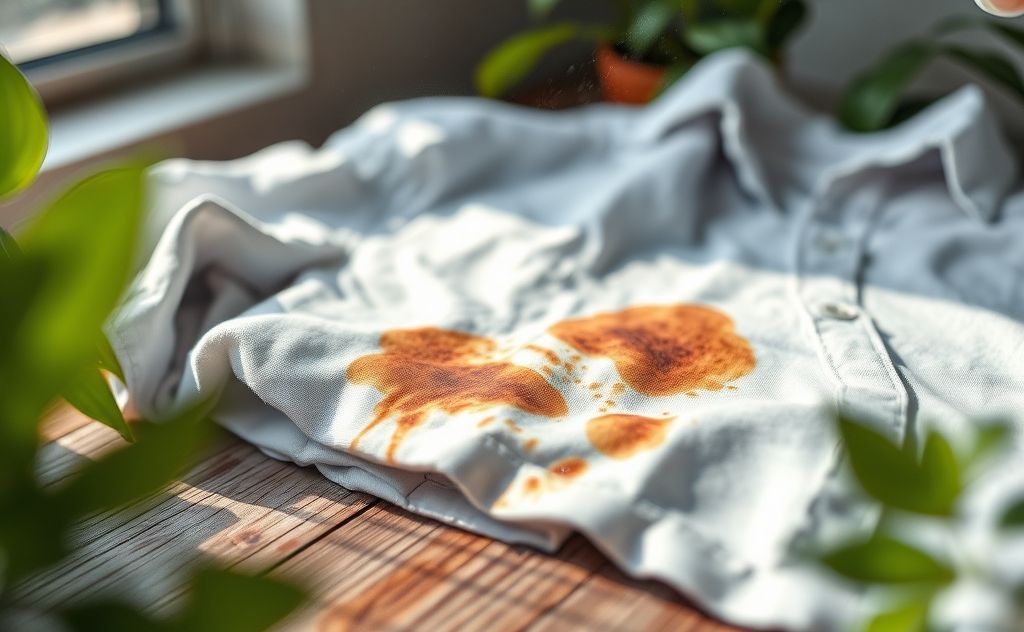 A close-up of a stained shirt being treated with a natural cleaner.