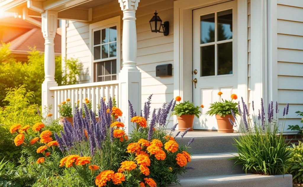 A close-up of a well-maintained home with pest-repelling plants.