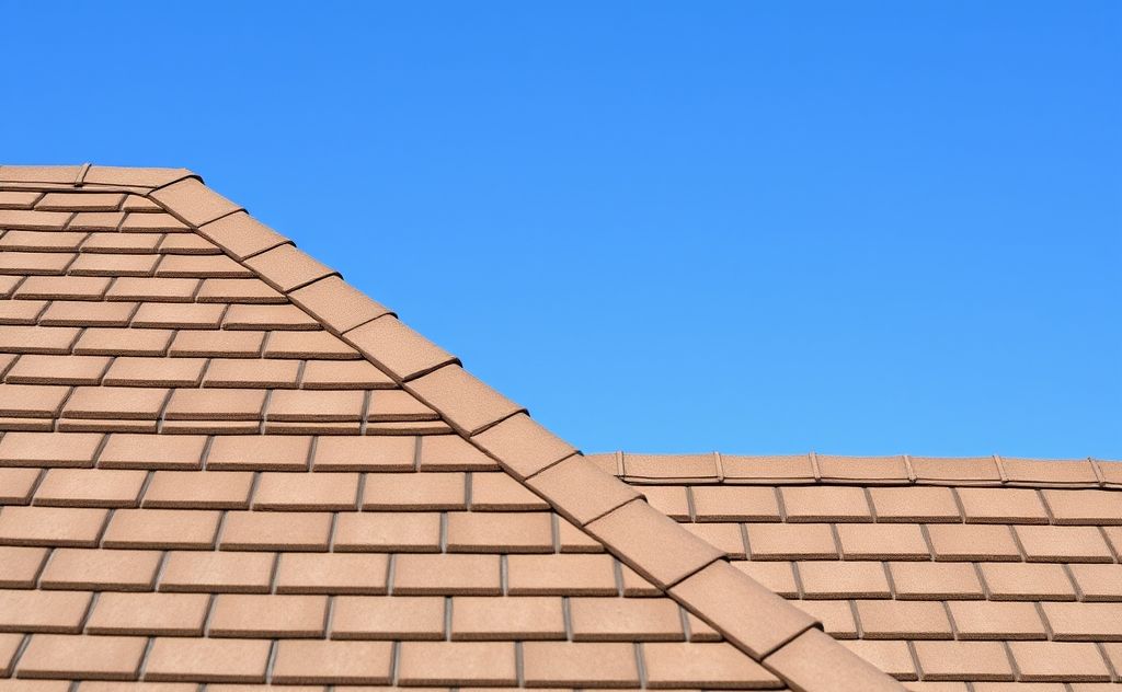 A close-up of a well-maintained roof with clear blue skies above.