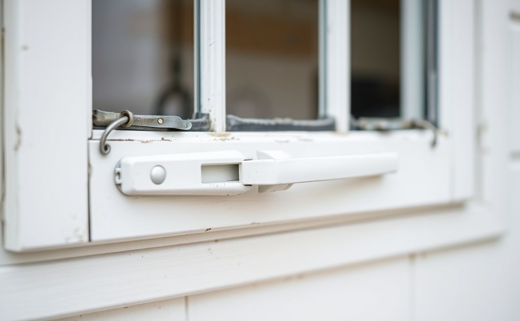 A close-up of a well-maintained window with a secure latch.