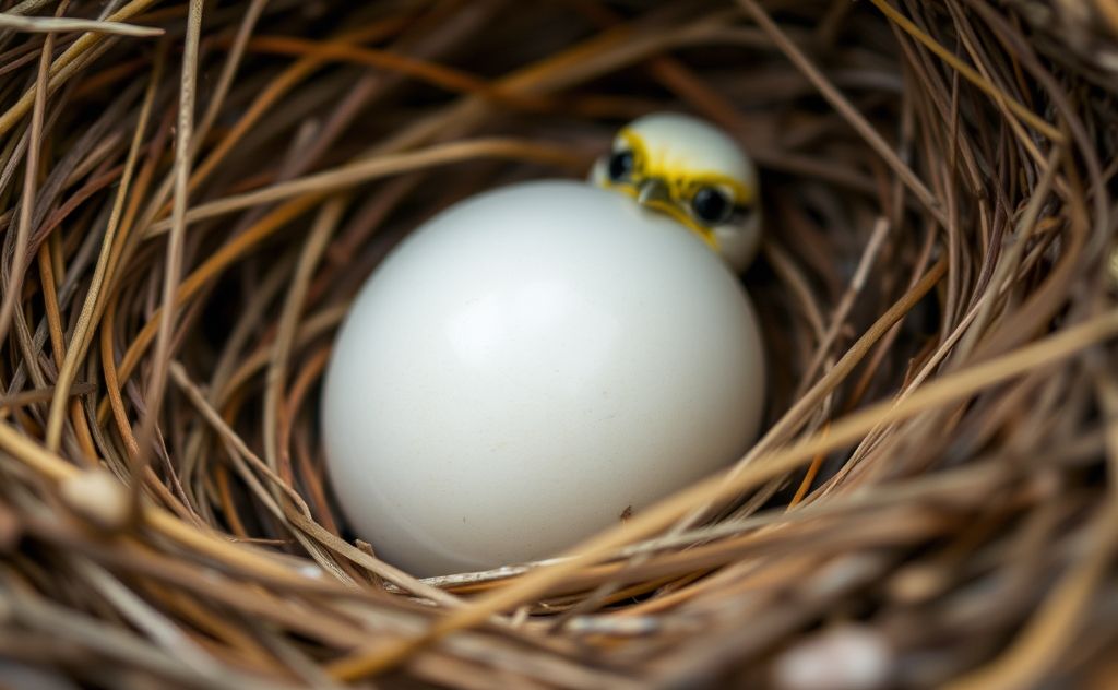 A close-up of an egg-bound bird in a cozy nest.