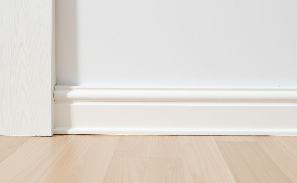 A close-up of clean baseboards and trim in a bright room setting