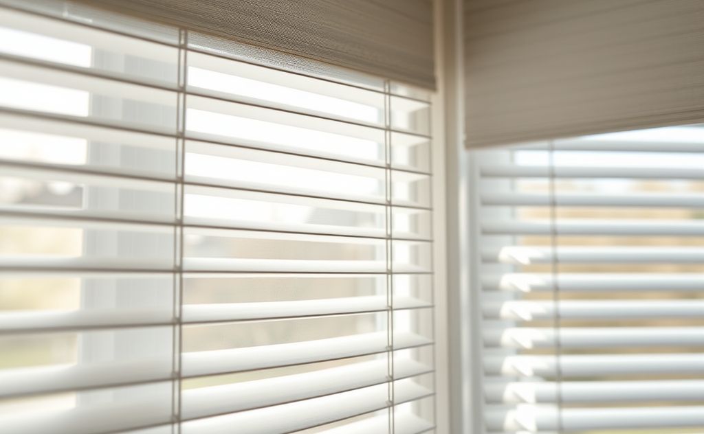 A close-up of clean blinds and window treatments in natural light.