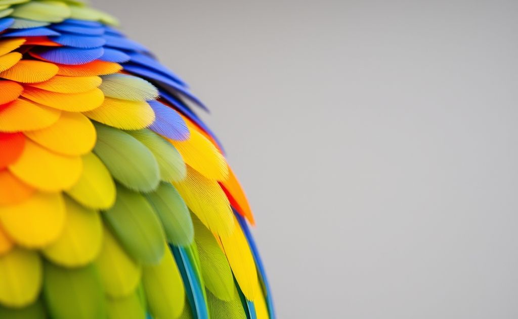 A close-up of colorful bird feathers with a subtle background.