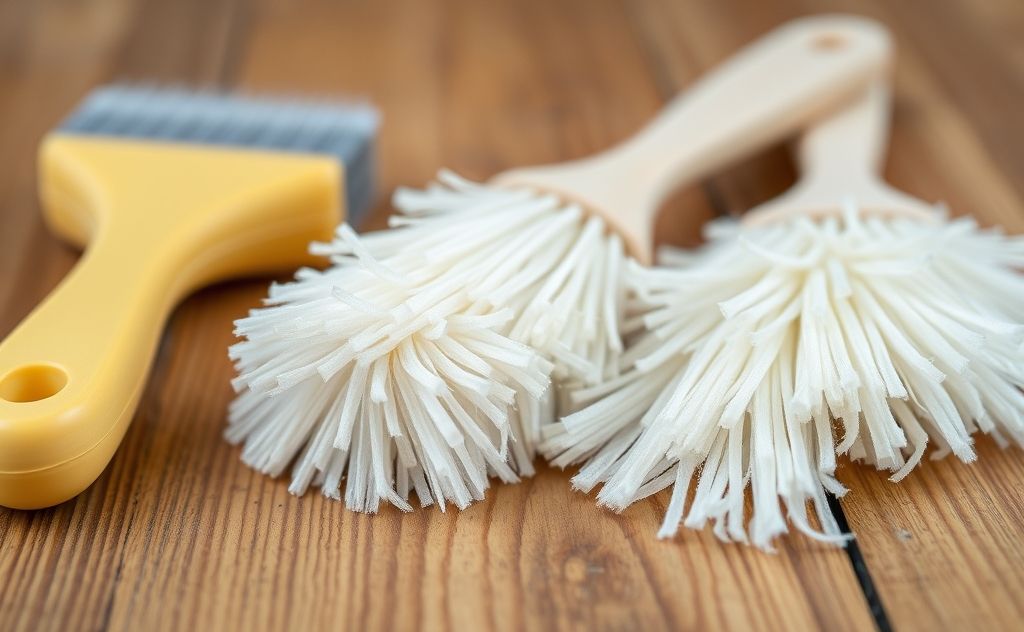 A close-up of eco-friendly dusting tools on a wooden surface.