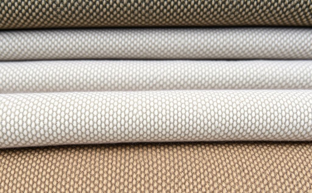 A close-up of fabric cleaning codes on various upholstery samples.