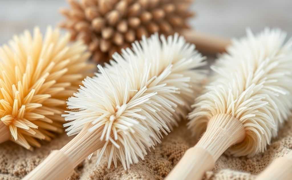 A close-up of natural dusting tools made from eco-friendly materials.