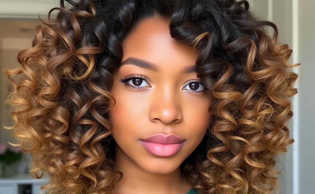 A close-up of natural hair styled in soft, heat-free curls.