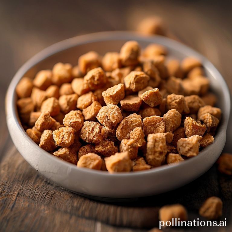 صورة مقربة لحبيبات طعام جاف صغيرة ومقرمشة مصممة خصيصًا للجراء سريعة النمو، غنية بالبروتين والمغذيات الأساسية، مع نسبة كالسيوم-فوسفور متوازنة، في وعاء خزفي نظيف.