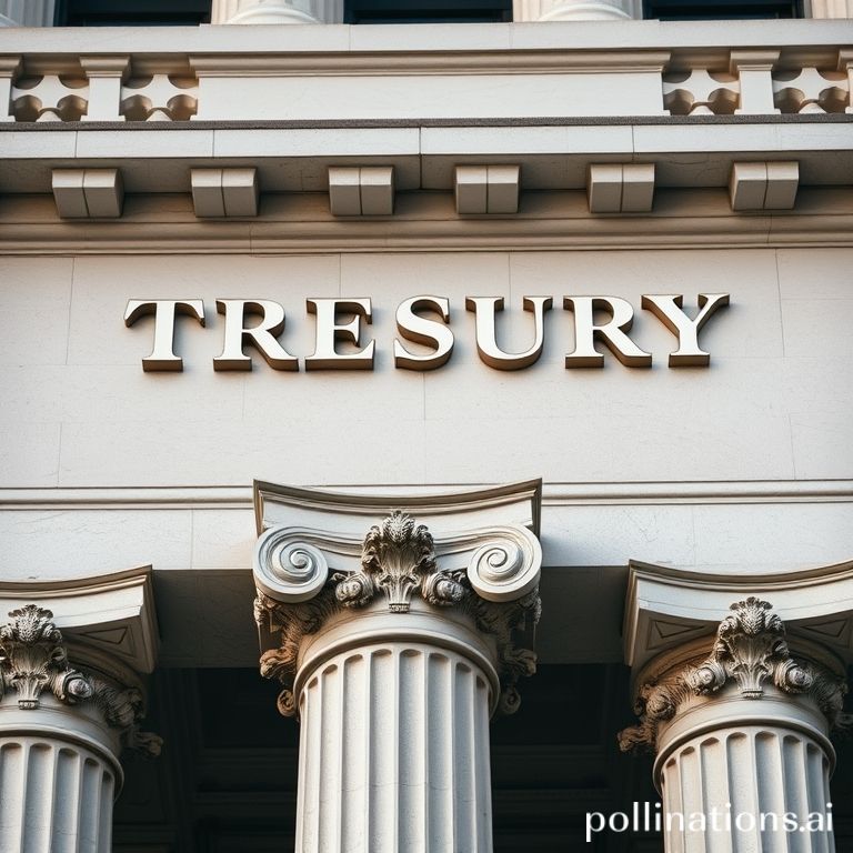Close-up of the U.S. Treasury Department building showing the word 