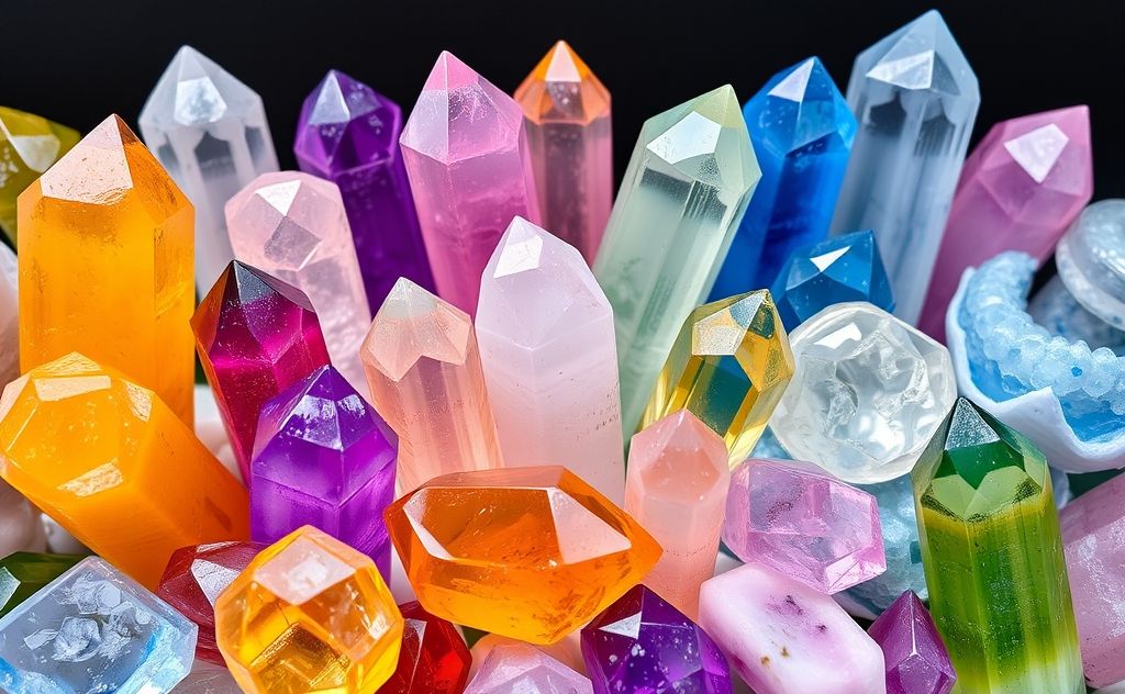 A collection of colorful crystals arranged in a harmonious pattern.
