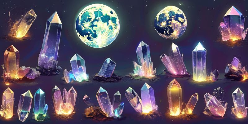 A collection of crystals glowing under the full moon