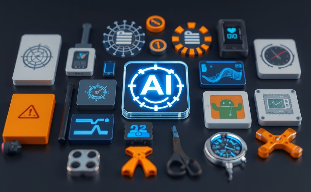 A collection of digital tools representing AI detection technology.