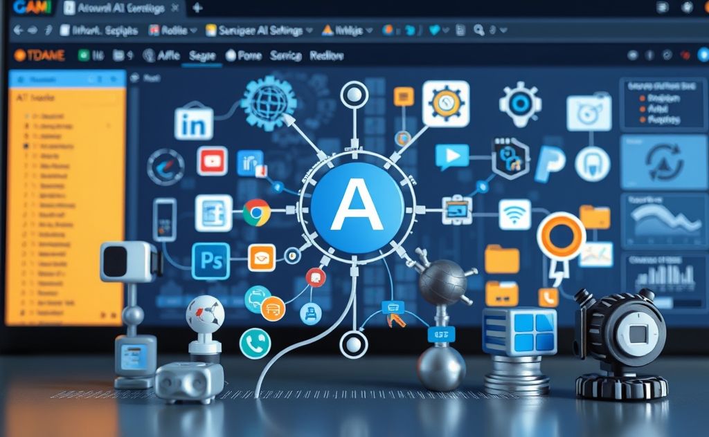 A collection of diverse AI tools and techniques on a digital workspace.
