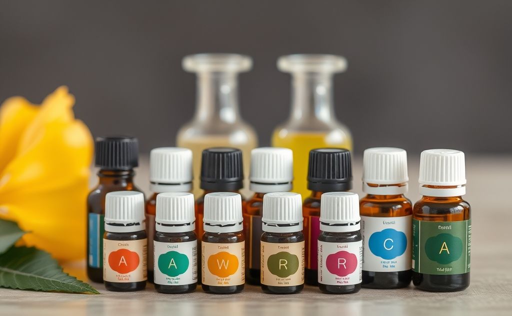 A collection of essential oil bottles arranged in harmony.