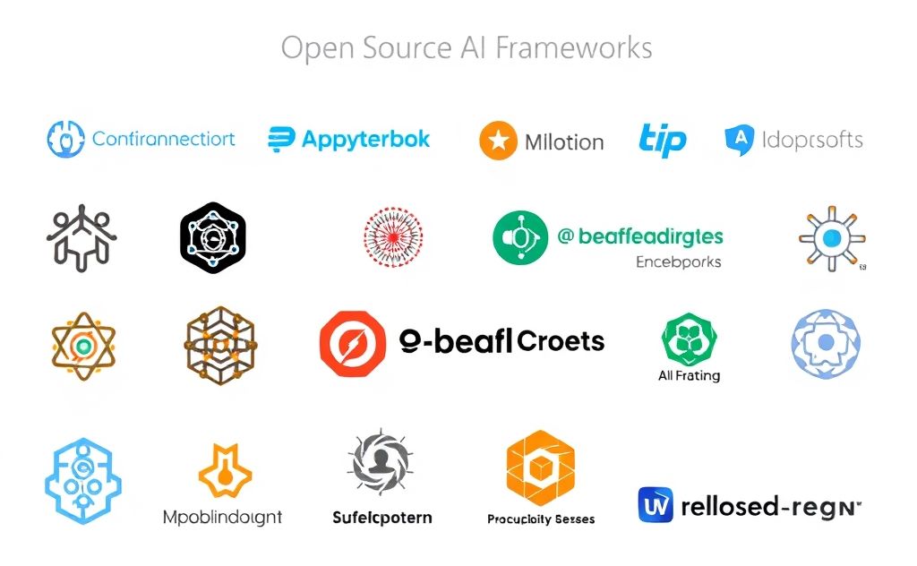 A collection of logos from various open source AI frameworks.