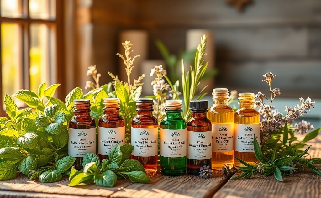 A collection of natural repellents like herbs and essential oils.