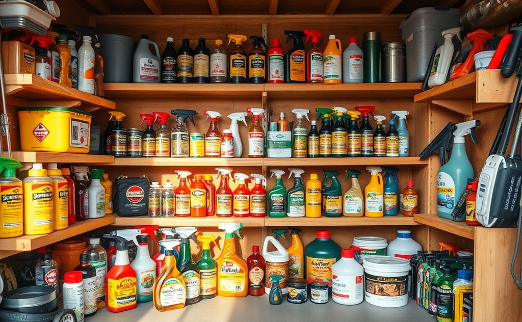 A collection of pest control products and tools for home maintenance.
