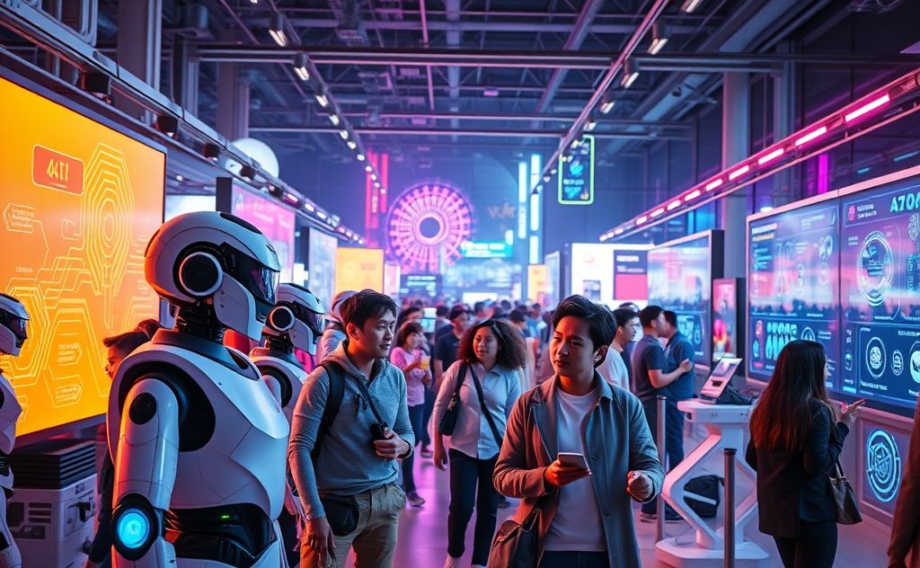 A collection of various AI tools and technologies in a vibrant setting