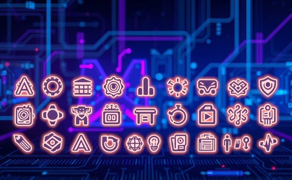 A collection of various AI writing tool icons on a digital background