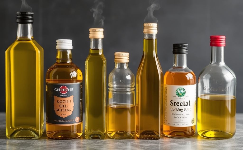 A collection of various cooking oils with different smoke points.