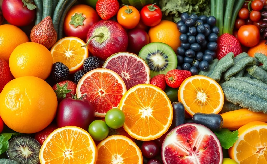 A colorful assortment of hydrating fruits and vegetables.