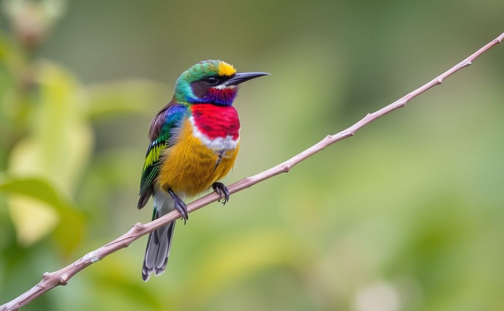 A colorful bird perched on a branch in a natural setting.