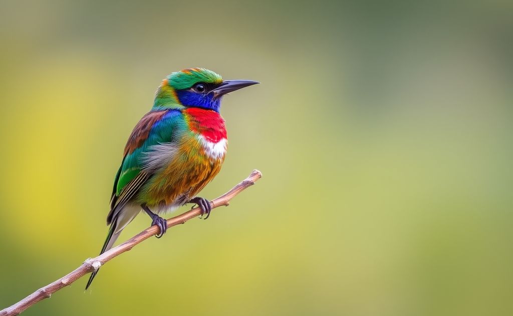 A colorful bird perched on a branch with a soft focus background.