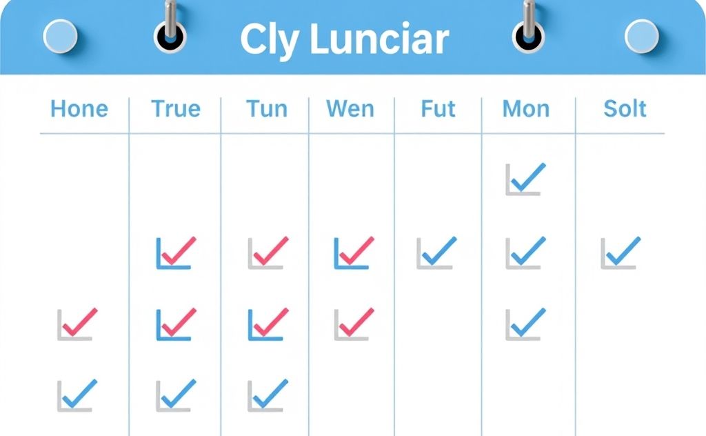 A colorful calendar with cleaning icons and checkboxes.