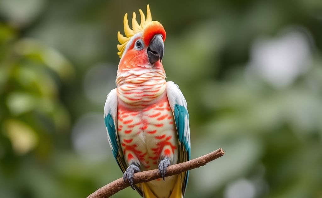 A colorful cockatoo perched on a branch, mimicking speech sounds.