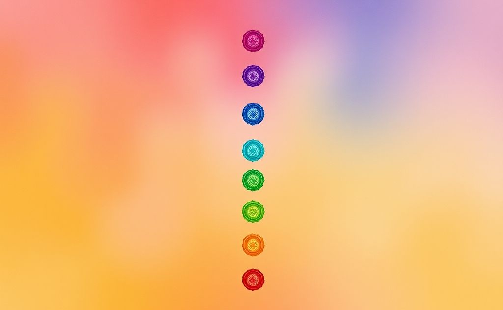 A colorful depiction of the seven chakras aligned vertically.