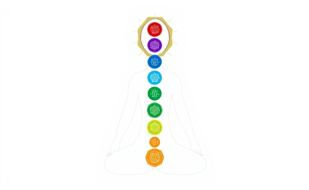 A colorful diagram of the seven chakras aligned along a spine.