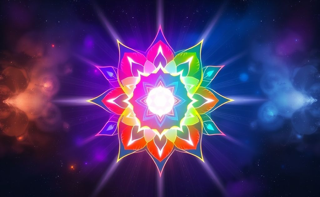 A colorful representation of chakra symbols arranged in a circle.