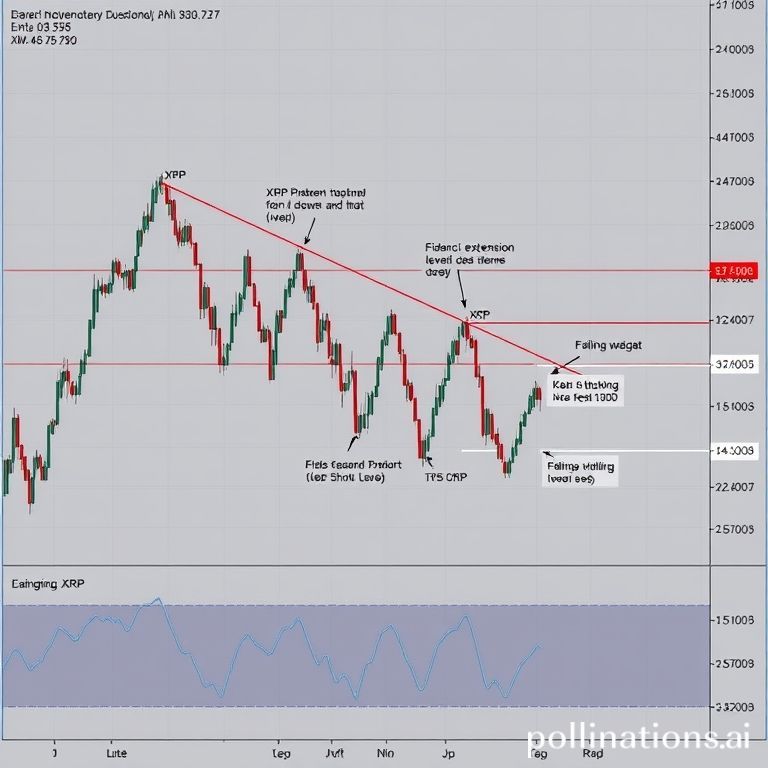 XRP price chart by Dark Defender, showing a falling wedge pattern, support and resistance levels, and projected October breakout targets.