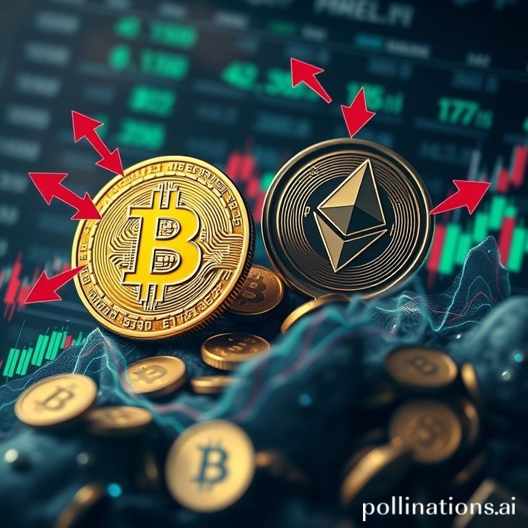 Grafik menunjukkan pergerakan harga Bitcoin dan Ethereum dengan data outflow dari bursa, mengindikasikan akumulasi investor di tengah volatilitas pasar kripto.