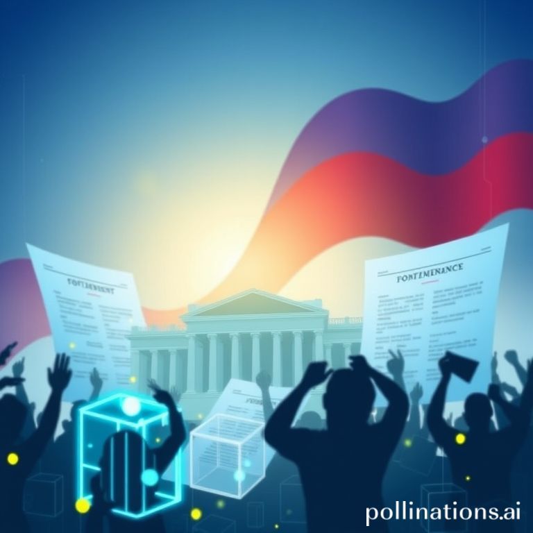 Digital ledger with Philippine flag background, symbolizing the nation's move to blockchain for public records and transparency.
