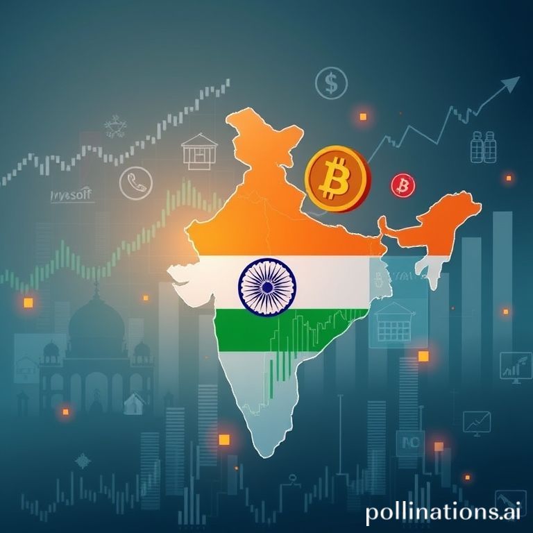 Illustrative graphic depicting the Indian financial landscape, blending stock market charts with digital asset icons, symbolizing regulatory challenges.