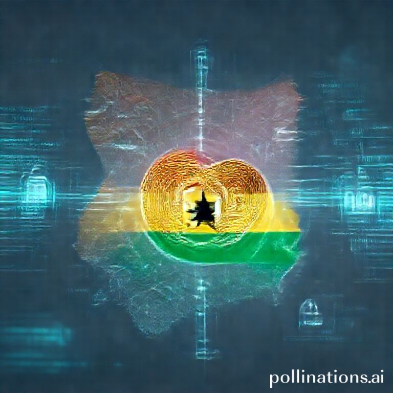A futuristic visual depicting Ghana's central bank actively regulating cryptocurrencies and virtual assets, ensuring a secure digital financial future by year-end.
