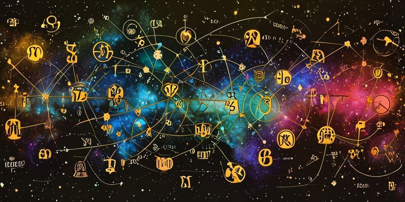 A constellation of numbers and astrological symbols intertwined, representing the interconnectedness of numerology and the cosmos.