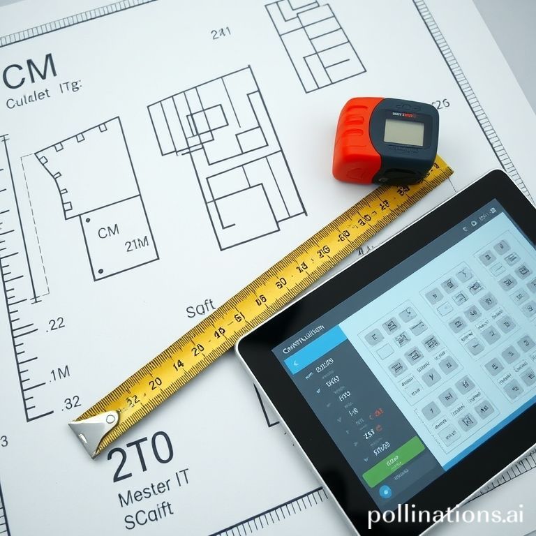Construction blueprint with various units of measurement.