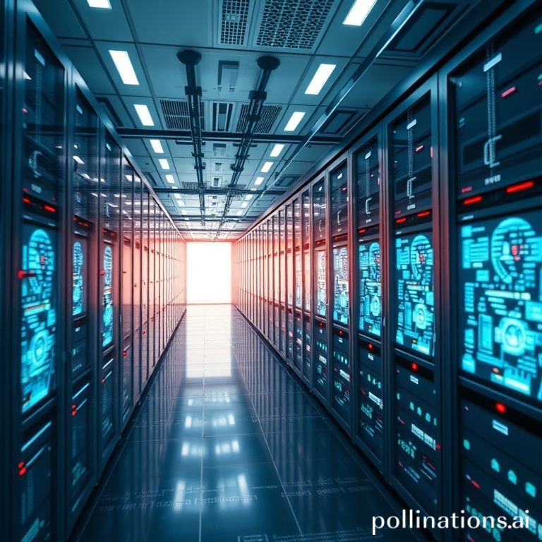A continuation of the futuristic data center image, focusing on the PGW and its connection to the global internet.